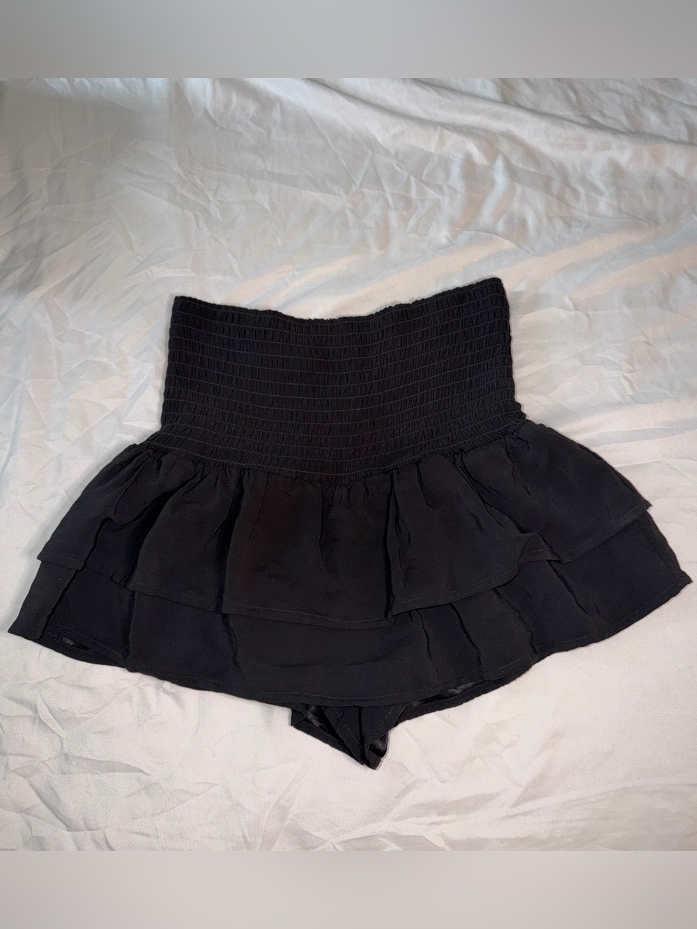 Black Women's Smocked Waist Ruffle Skirt